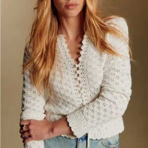 Sezane Liston Cardigan Ecru Lvory Off White French Knit Causal Wool